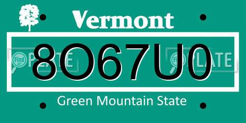 8O67U0 Vermont License Plate