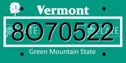 8O70522 Vermont License Plate