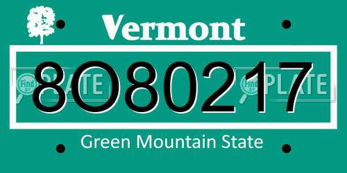 8O80217 Vermont License Plate