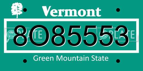 8O85553 Vermont License Plate
