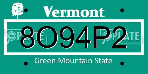 8O94P2 Vermont License Plate