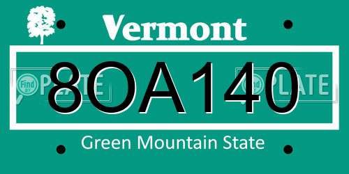 8OA140 Vermont License Plate