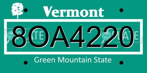 8OA4220 Vermont License Plate