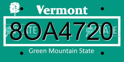 8OA4720 Vermont License Plate