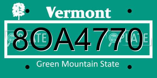 8OA4770 Vermont License Plate