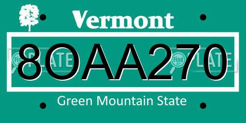 8OAA270 Vermont License Plate