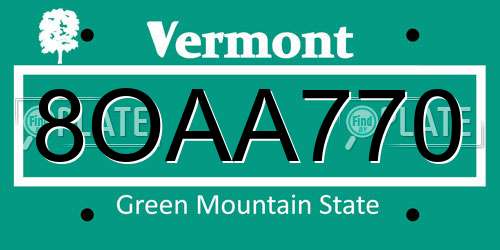 8OAA770 Vermont License Plate