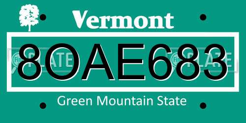 8OAE683 Vermont License Plate