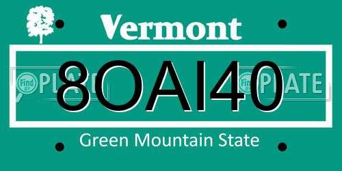 8OAI40 Vermont License Plate