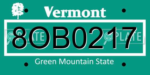 8OB0217 Vermont License Plate