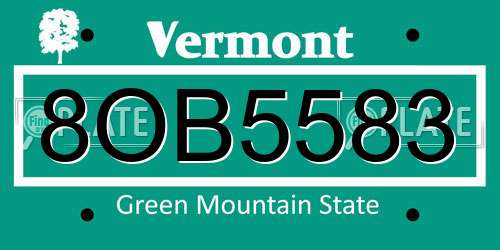 8OB5583 Vermont License Plate