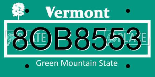 8OB8553 Vermont License Plate