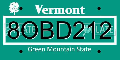 8OBD212 Vermont License Plate