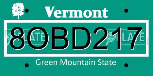8OBD217 Vermont License Plate