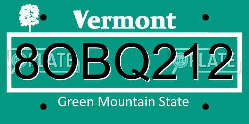 8OBQ212 Vermont License Plate
