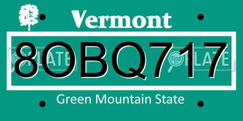 8OBQ717 Vermont License Plate