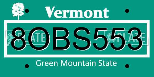 8OBS553 Vermont License Plate