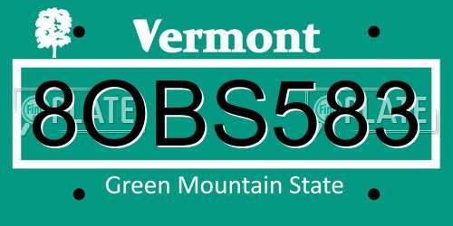 8OBS583 Vermont License Plate