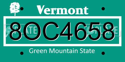 8OC4658 Vermont License Plate