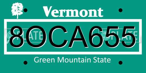 8OCA655 Vermont License Plate