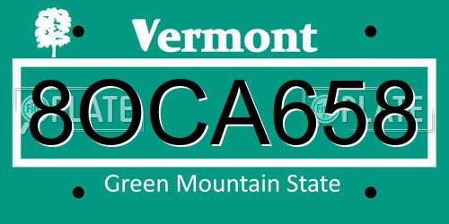 8OCA658 Vermont License Plate
