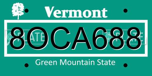 8OCA688 Vermont License Plate