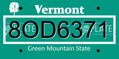 8OD6371 Vermont License Plate