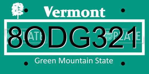 8ODG321 Vermont License Plate