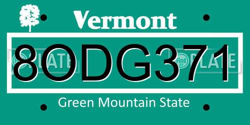 8ODG371 Vermont License Plate