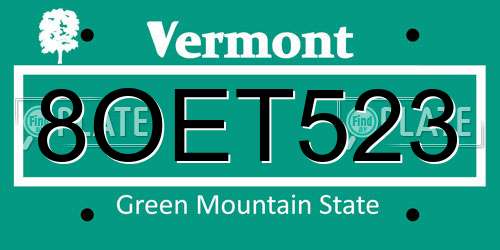 8OET523 Vermont License Plate