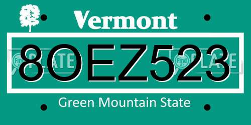 8OEZ523 Vermont License Plate