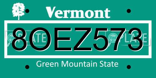 8OEZ573 Vermont License Plate