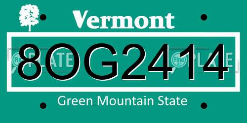 8OG2414 Vermont License Plate