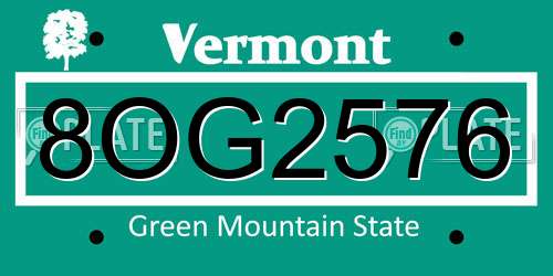 8OG2576 Vermont License Plate