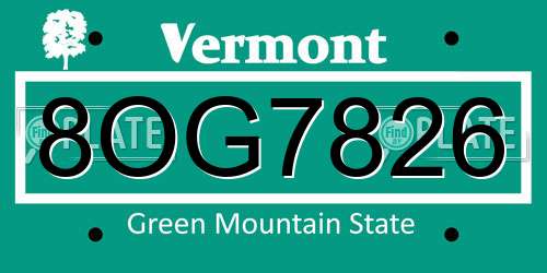 8OG7826 Vermont License Plate