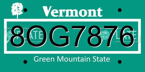 8OG7876 Vermont License Plate