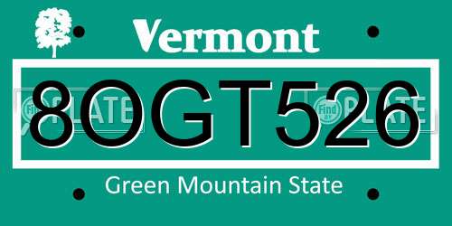 8OGT526 Vermont License Plate