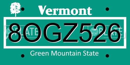 8OGZ526 Vermont License Plate
