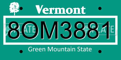 8OM3881 Vermont License Plate