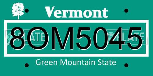 8OM5045 Vermont License Plate