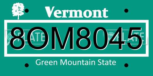 8OM8045 Vermont License Plate