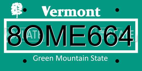 8OME664 Vermont License Plate