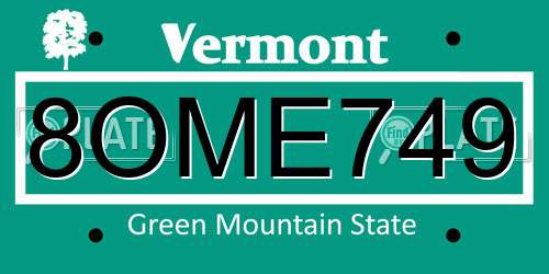 8OME749 Vermont License Plate