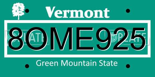 8OME925 Vermont License Plate