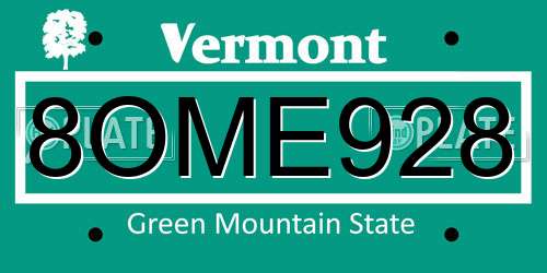 8OME928 Vermont License Plate