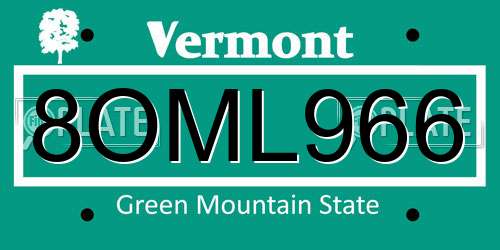 8OML966 Vermont License Plate
