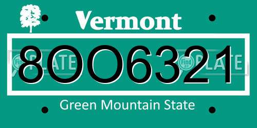 8OO6321 Vermont License Plate