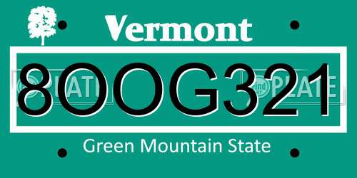 8OOG321 Vermont License Plate