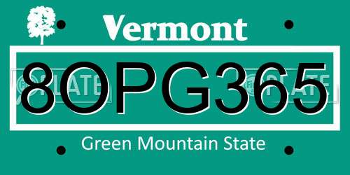 8OPG365 Vermont License Plate