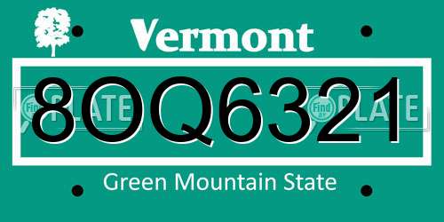 8OQ6321 Vermont License Plate